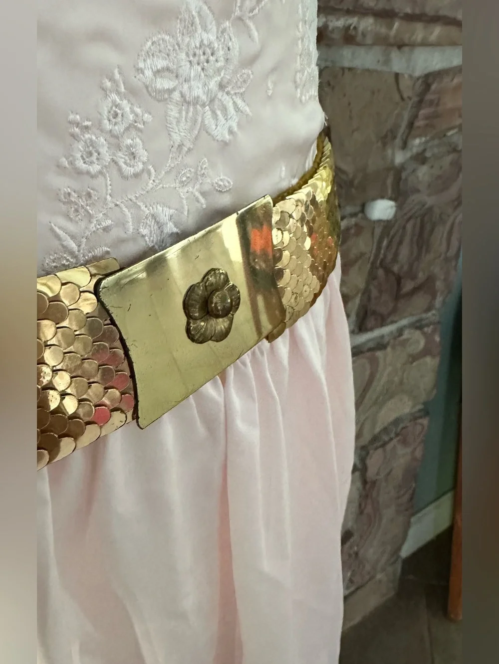 Vintage Boho Medallion Stretch Belt Gold color Metal - Size Small To M‎